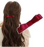 [Herbeluemily] バレッタ リボン サテン シンプル 大人向け フォーマル おしゃれ ヘアクリップ プレゼント レッド1本 HM-0184-R04-RD