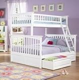 Columbia Bunk Bed with 2 Raised Panel Bed Drawers, Twin Over Full, White [並行輸入品]