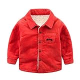 PANCY 子供服 秋冬 ワイシャツ コーデュロイ 長袖シャツ 厚手 裏起毛 無地 シンプル 男の子(100cm,赤)