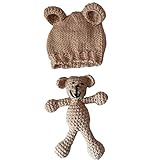 MIOIM® 特別なニット帽子と熊さんおもちゃのセット ニット帽 可愛い 手編み 毛糸 ニットキャップ 子供 赤ちゃん キッズ　帽子 男女児 秋冬　防寒　耳あて 暖かい 撮影