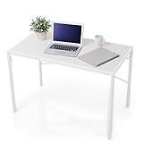 パソコンデスク スチール脚 木目調 はめ込み天板 シンプル デスク オフィスデスク 幅110cm ホワイト/ナチュラル