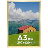 Serwrsw 額縁 軽量 A3 写真 ポスター アート フォト フレーム 壁掛け 29.7x42cm 金 1枚