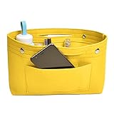 NOTAG フェルト バッグインバッグ インナーバッグ 軽量 高級バッグ専用 大容量フェルト収納バッグレディース ハンドバッグオーガナイザー 化粧ポーチ (M, イエロー)