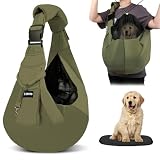 【現役ペットトレーナー監修】YAPOTO ペットスリング 犬 抱っこ紐 2026最新型 スリング 犬 猫 小型犬 ペット バッグ キャリー リュック 肩掛け 調節可能 飛び出し防止 メッシュネット 肩パッド 両面仕様 底板付き (カーキ)