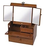 木製コスメティックボックス　（ブラウン）■ミラー・ブラシ立て付 ■リップスタンド・トレー付
