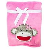 Embroidered Monkey Pink Soft Plush Reversible Blanket by Embroidered Collection