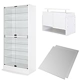 【福袋】【地球家具】フィギュアラック「ワイド」新シリーズセット 幅83cm 奥行39cm 【正規品】[鍵付きコレクションケース] [耐震]（開き戸 ハイタイプ本体+上置きロータイプ+背面ミラー） ホワイト