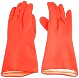 uxcell ゴム手袋　手袋　家庭用　洗濯用　30cm　滑り止め　オレンジレッド　ペア