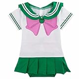 なりきり セーラームーン 風 ベビー コスチューム ロンパース (緑襟×ピンクリボンプリント●セーラージュピター風, 80cmタグ(12M) [並行輸入品]