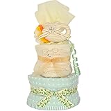 おむつケーキ すまいる ＜ わかくさ ＞ 2段 出産祝い ギフト ( オムツ パンパース M ) 綿100％ 泉州タオル プチギフト ( わんこ )