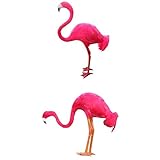 P Prettyia ２個　見上げ+見下ろす　フラミンゴ　人工毛皮　ガーデン　芝生　庭　装飾　小道具　　 - ローズレッド