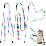 Hianjoo 猫じゃらし 紐 ロープ 猫用おもちゃ レインボー 釣り竿 鈴付き 音が鳴る ペットグッズ ねこ用品 ペット用品 綿紐竿 運動不足改善 猫のストレス解消 (3本3色入り)