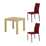 ナチュラル×レッド／【3点セット】 Lumbie Dining 幅80cmテーブル チェア2脚 木製 北欧風 シンプル モダン おしゃれ ナチュラル ブラウン