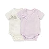 フライス 前開き 半袖 ボディスーツ ２枚 セット ラベンダーセット サイズ：70