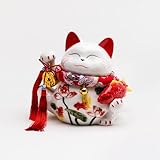 Welcome Happy Cat with Koi Fish Chinese Good Luckセラミックバンク新しいinボックス