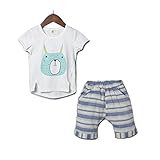 YiYa 夏 子供服 ボーイズ 男の子 ウサギ 半袖Ｔシャツ＆ショートパンツ キッズ 子供 ベビー服 上下セット 2点組 かっこいい 普段着 子供 0-4歳 幼児 キッズ服 (80cm, ホワイト)