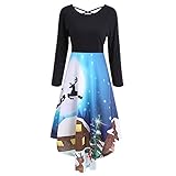 ワンピース POTOJP クリスマス柄 長袖 不規則 ドレス 大人用 着痩せ 膝丈スカート 女の子 コスチューム チュニック 女性用 コスプレ衣装 クリスマス パーティー 演劇 結婚式 宴会 日常着 