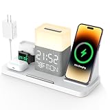 BezosMax ワイヤレス充電器 6 in 1 magsafe対応、Bluetooth 自動時刻同期 き 20W 高速充電ステーション、iPhone/Apple Watch/Airpods 同時充電，3種類のライトと明るさを調整可能，温度と曜日を表示，と互換性があります iPhone 15/14/13/12/11 全シリーズ & AirPods & iWatch，PSE認証済