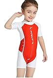 (チェリーレッド)CherryRed 子供ウェットスーツ キッズフルスーツ 日焼け止めの水着 連体 防寒保温 半袖 スイムウエア 男の子 女の子 速乾性 白 S