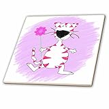 3dローズDoreen Erhardt Kidsコレクション – キュートピンクストライプCat withパープルPinwheel inクレヨンfor Girls – タイル 6-Inch-Ceram