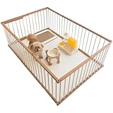 Essgudo ペットフェンス 犬 ゲージ 小型犬 サークル 室内 ペットサークル 室内用ドッグゲート 自由に組み立て可能な柵 中小型犬用脱走防止フェンス 組み立て簡単 ブラウン 93*138*68
