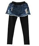 Plus Nao(プラスナオ) 子供用 デニムスカッツ デニム スカート付 レギンス スカッツ ノーマル 裏起毛 ウエストゴム ダメージ クラッシュ カ ノーマル 140