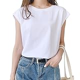 [Mmlnrc] Tシャツ レディース ノースリーブ タンクトップ クルーネック 速乾Tシャツ ゆったり 着痩せ効果 トップス 夏服 無地 フレンチスリーブ カットソー 重ね着 丸首 柔らか おしゃれ 可愛い カジュアル 通勤 デート 夏 ゆるＴ (JP, アルファベット, XL, 標準, 白)