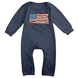 noxidn smwi Baby Infant Romperアンティーク調アメリカ国旗長袖ジャンプスーツコスチューム、ネイビー カラー: ブルー