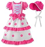 [ReliBeauty] プリンセス ドレス ハロウィン 仮装 子供 女の子 キッズ コスプレ 衣装 お姫様 コスチューム なりきり クリスマス 誕生日 プレゼント 発表会 ワンピース 帽子付き 水玉柄 ピンク 140