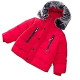 vivisclassic 子供服　防寒　暖かいコート　キッズ衣装　ベビー冬服　綿服　厚手　幼児赤ちゃん上着　帽子付き 　女の子　男の子上着　6サイズ　2色可能 (100cm, レッド)