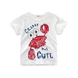 PANCY 子供服 春夏 半袖 Tシャツ キッズ 男の子 女の子 綿100% かわいい 動物 プリント 1歳～10歳 (ホワイト カニ,140cm)