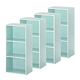 カラーボックス マルチラック 木製 多目的ラック 収納箱 本棚 収納ケース 〔3段〕4個組 ブルー