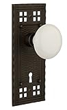 Nostalgic Warehouse Craftsman Plate with Keyhole White Porcelain Knob Mortise - 2.25 Oil-Rubbed Bron