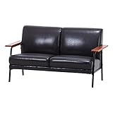 不二貿易 アイアンウッドソファ 2人掛け PVC ブラック 31587