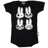(シックス バニーズ) SIX BUNNIES ベビー服・ロンパース・黒地KISSウサギ・タトゥー/うさぎ (６～１２か月　身長65-75cm　身幅21㎝着丈41㎝肩幅17㎝袖丈9㎝))
