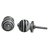 IndianShelfのセット2ハンドメイドセラミックブラックSwirl Smallストライプドアノブ引き出しハンドルドレッサーPulls 20 Knobs 1" ブラック LCK-18-1-20