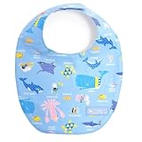 赤ちゃんにやさしい安心スタイ・ビブ・よだれかけ（丸型・日本製）　コットン100％　吸水　吸湿　お出かけ　スタイ　丸型タイプ　海洋生物の楽園（ライトブルー）　B0104500　日本製