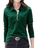 [three Joy] ポロシャツ レディース 長袖 春 秋 ボタン Vネック バイカラー