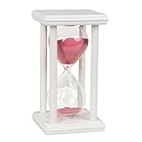 BOJIN インテリア　サンドタイマー　木製　白枠　卓上 ガラス　オシャレ時計　かわいい　キレイプレゼント　贈り物　モダン　45分計　ピンク砂 …