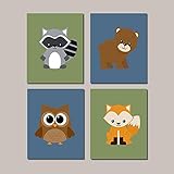 ウッドランドNursery Printsまたはキャンバス壁アートウッドランド動物Prints Forest Animals Baby Boy Nursery Decor Bearフォックスフクロウのセ