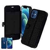 シズカウィル iPhone12 mini 手帳型 ケース カバー カードポケット スライド ICカード対応 シンプル カラフル カバー 彩 mesh サイ メッシュ Black(黒色)