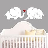 Elephant Family Wall Decal with Red Heart (White) - 9 X 28 [並行輸入品]