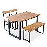 LOWYA （ロウヤ） ダイニングセット 4人掛け ベンチタイプ 木製 突板 インダストリアル デザイン ダイニングテーブルセット 4点セット 幅120cm ナチュラル おしゃれ 新生活