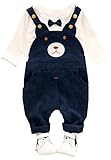 QD-WSTベビー服 サロペット パンツ 子供 ロンパース オーバーオール カワイイ くまさん 2点セット 出産お祝い プレゼント (80ｃｍ, ブルー)