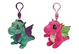 Set of 2 Ty Beanie Boos Dragons- Darla and Cinder 3.5 Plushes Clips [並行輸入品]