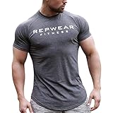 [メチーエング] メンズ トレーニングウェア Tシャツ 半袖 ストレッチ スポーツシャツ 筋トレ フィットネス グレーM