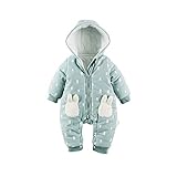 Baby Nest ベビー服 前開き カバーオール 防寒 長袖ロンパース 秋冬用 ファスナー フード付き 女の子 男の子 グリーン 9-12M