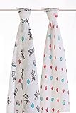 LAT(リー·アンド·タウン) ガーゼおくるみ　高級ベビー用ソフトモスリン ブランケット（多機能） Baby Muslin Swaddle Blanket　2枚セット　コットン100% 柄組み合せ (