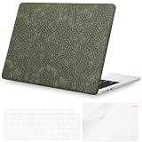 iCasso MacBook Air 13インチ ケース 2025 2024-2022 M4 A3240 M3 A3113 M2 A2681、刺繍フラワーレザーハードシェル保護ケース+キーボードカバー、MacBook Air 13.6インチ用、ピンク
