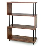 タンスのゲン オープンラック S字 4段 幅80cm シェルフ ダークブラウン 39100014 BR